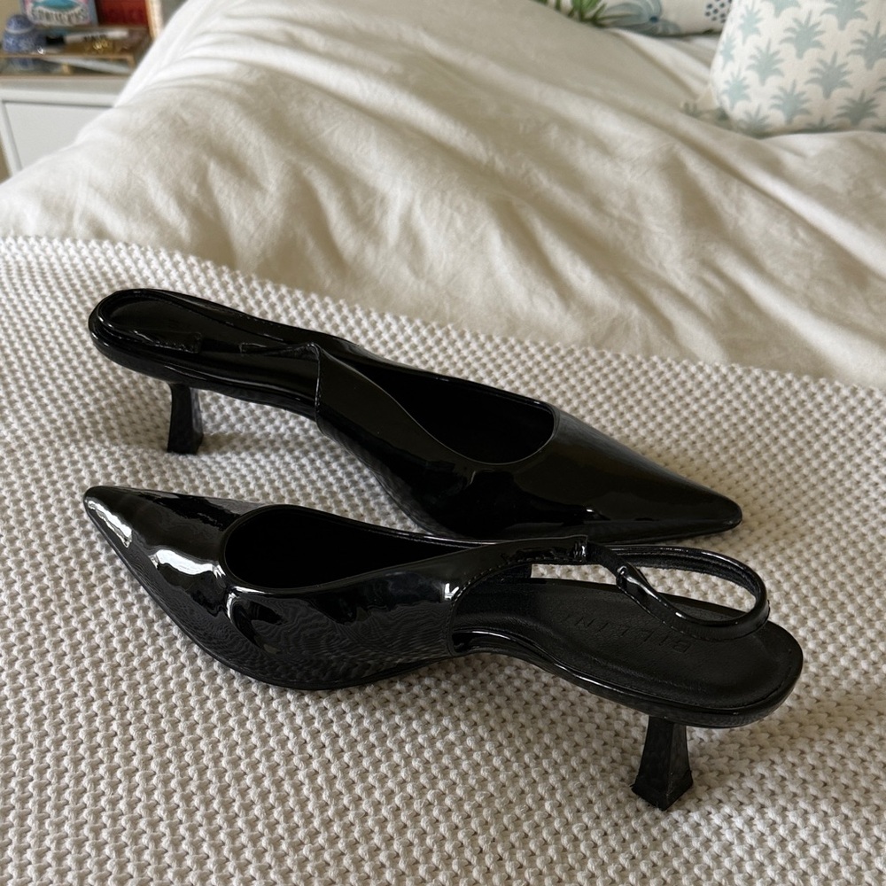 Billini Black Patent Pointed Slingback Heels